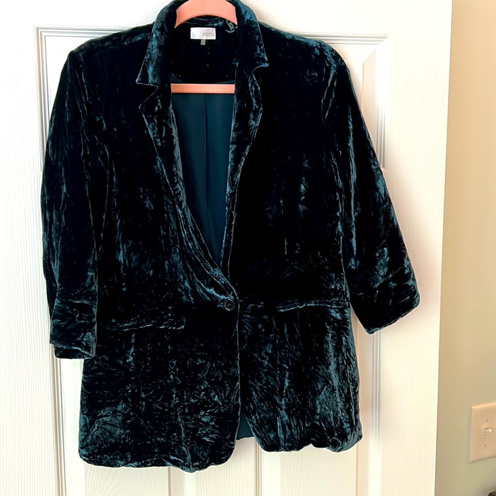 Ecru small turquoise velvet blazer. Size S.